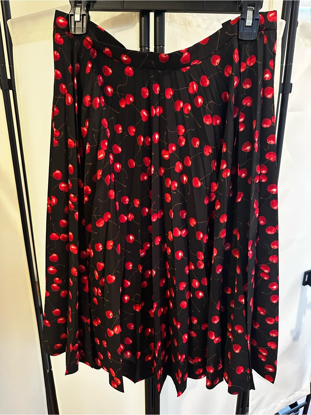 Jcrew Silk Pleated Skirt with Red Cherry Print